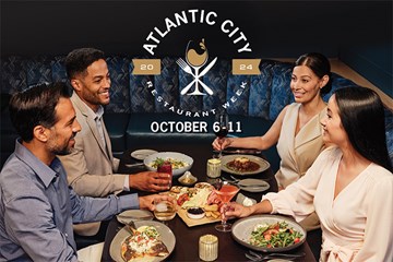 Couples enjoying a dinner out as a group at an Atlantic City restaurant.