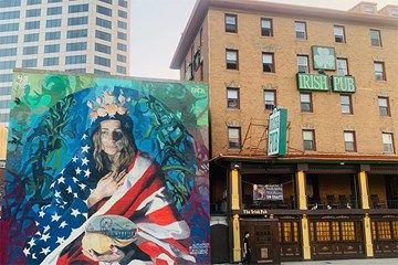 Irish Pub with mural 'Dissent is Patriotic' by Sarah Painter & Cosby Hayes