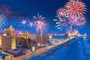 Fireworks blast off above Atlantic City Casinos, Beach and Boardwalk