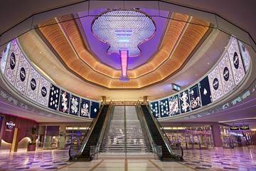 Hard Rock Hotel & Casino Grand Escalator with Guitar shaped chandelier.